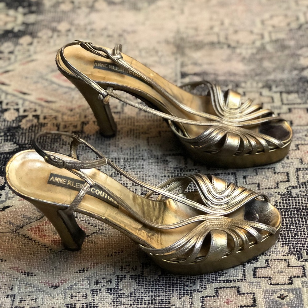 Vintage gold platform high heel sandals